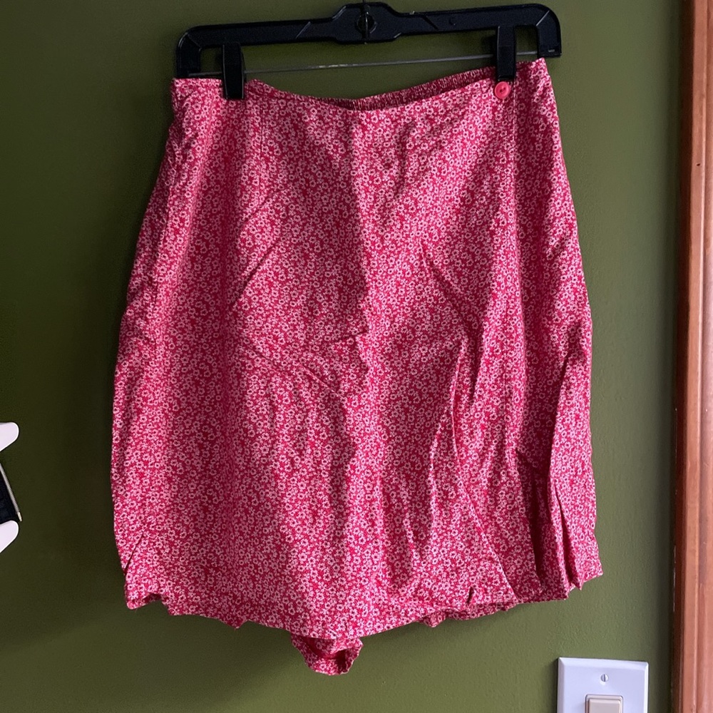 Red floral shorts